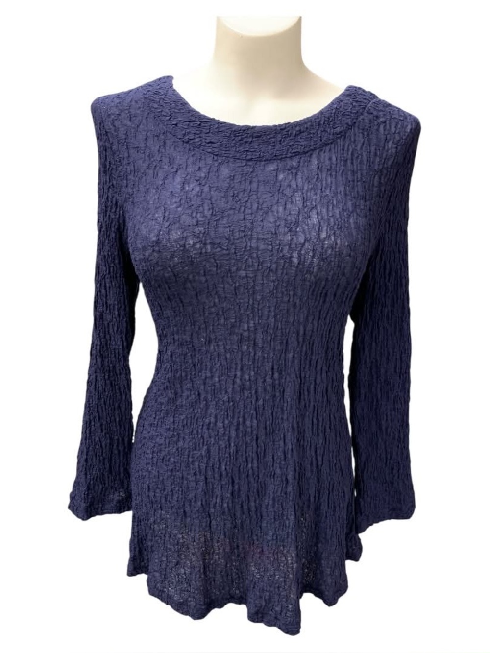 Multiples Navy Blue Crinkle Long Sleeve Top Size M